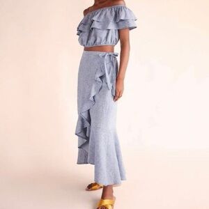 .Express Chambray Denim Linen Blend Faux Wrap Maxi Skirt  Size XS